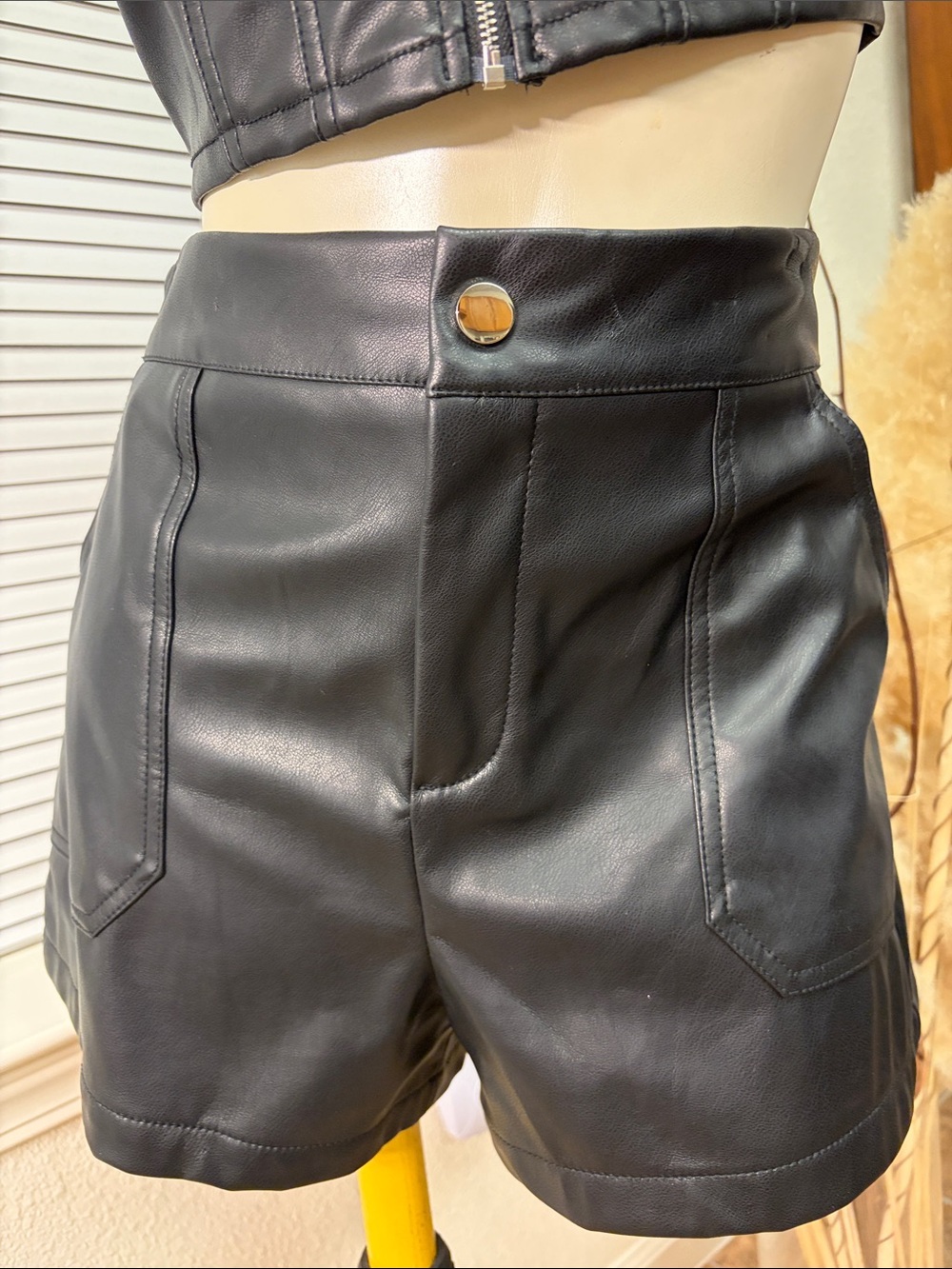 Haute Monde Black High-Waist Faux Leather Shorts
